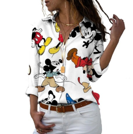 Mickey Minnie & Donald Slim Fit Women's Button Down Long Sleeve Casual Shirt