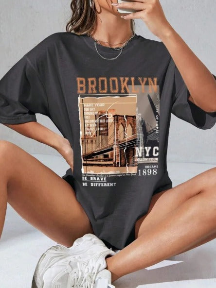 Brooklyn NYC 1898 Graphic Tee Fashion Casual Female Clothes Comfortable Street Tops