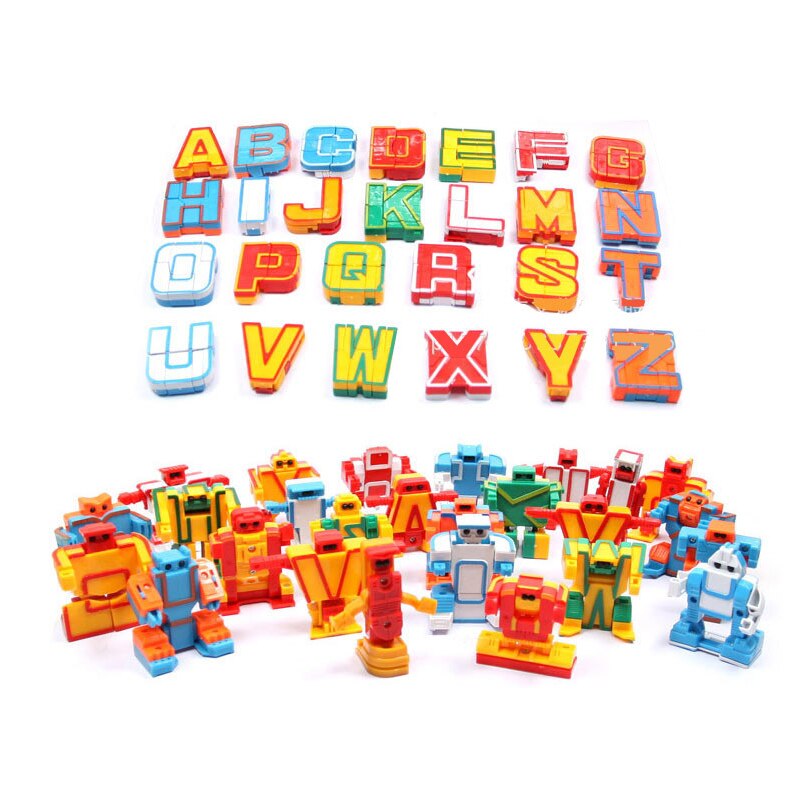 26 Pcs Alphabet Transformation Robot Toys English Letter Learn A-Z Action Figures